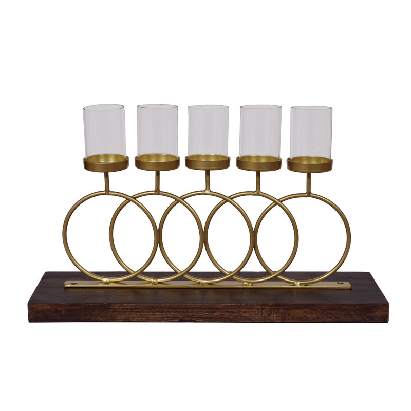 Porte-bougie 5 pieds en bois brun