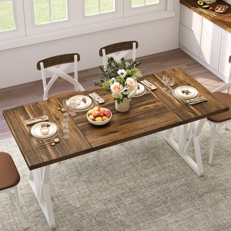 Grande table de salle à manger de 70 po pour 6 personnes, table de cuisine rectangulaire avec pieds en métal robustes, Blanc