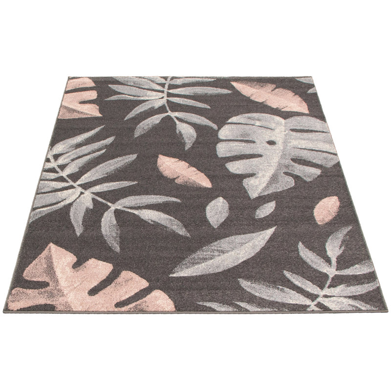 Tapis floral anthracite / rose / gris Tavon, Rectangle 7 pi 10 po x 10 pi 2 po