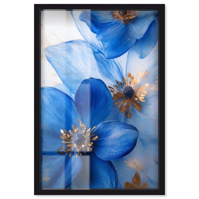 «Twilight Teal Tint I Shadowbox Print Flower» par Art Remedy, H 16 po x l 11 po, Noir