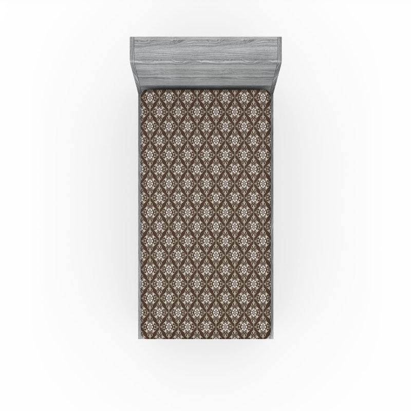 Drap-housse Ambesonne, Terre d'ombre, ivoire / damas, Drap-housse simple TG