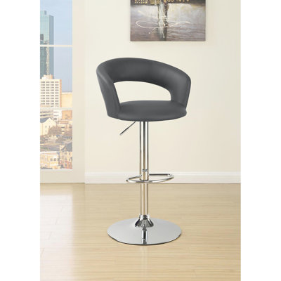 Contemporary Grey Upholstered Bar Stool With Base And Foam Cushion For Dining Area Sleek Adjustable Seat Metal