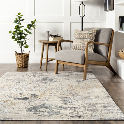 Modern Abstract Power Loom Beige Rug