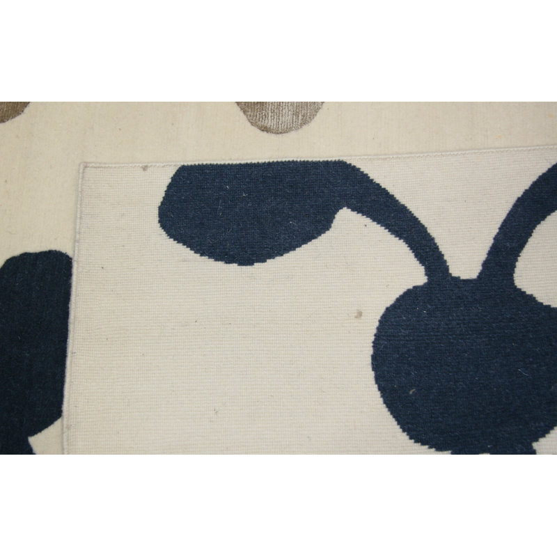 Tapis unique noué à la main beige / bleu de 10 pi 1 po x 13 pi 11 po