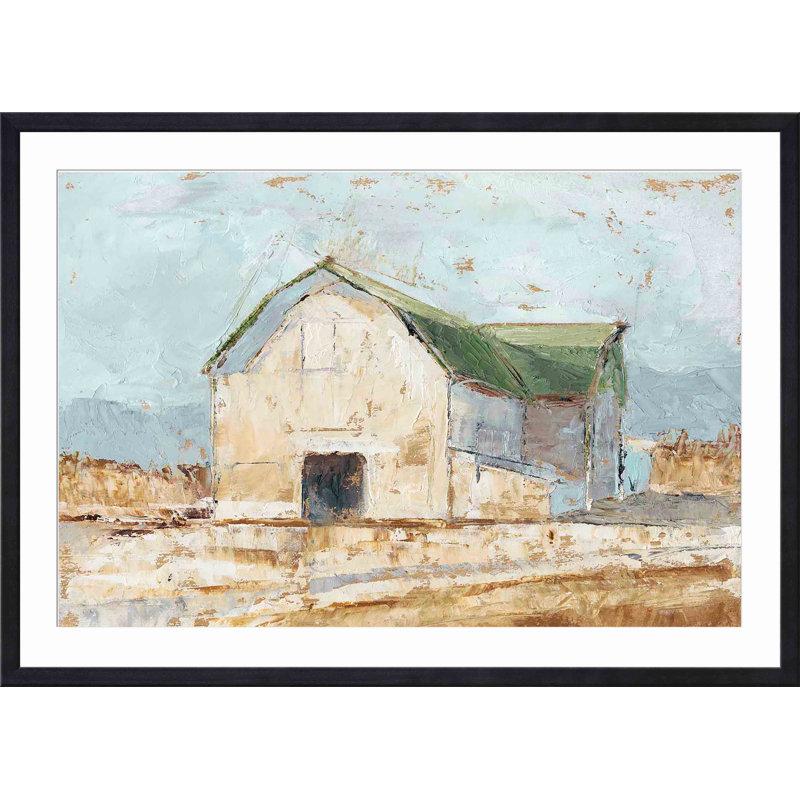 «Whitewashed Barn IV» par Ethan Harper - peinture encadrée, H 32 po x l 48 po, Noir