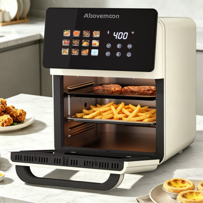 AboveMoon 10L Beige Large Xl Pro Air Fryer Oven With Grill Combo For Kitchen Countertop Use,12 in 1 Smart Convection Ovens,AirFryer With Glass View Window,Nonstick Basket,Fryer Liners,Removable Door-White