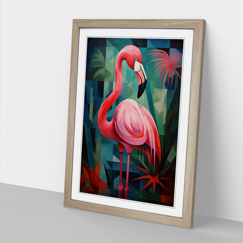 Flamingo Cubism No.2 - Framed Print, Oak, 34cm H x 25cm W x 2cm D