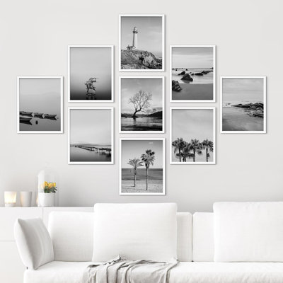 Noir, blanc, plage, océan, mer, paysages, nature, désert, palmiers tropicaux