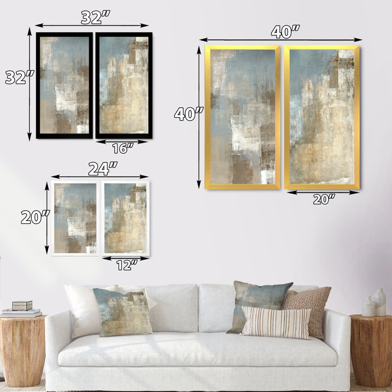 Ensemble de 2 reproductions d'art sur toile - "Grey rencontre l'art abstrait brun III", H 32 po x l 32 po x P 1 po