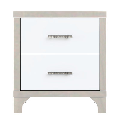 White Bedside Table With 2 Drawers, High Gloss, Metal Handle Ornament Gloss Finish, Drawers And