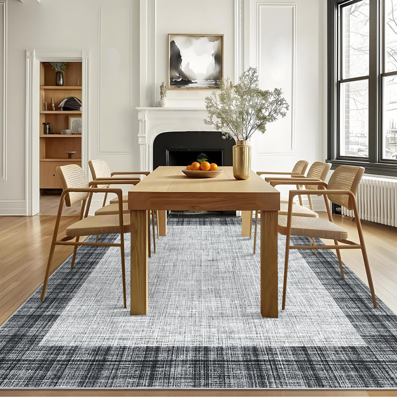 Grand tapis de ferme moderne à carreaux antidérapants lavables antidérapants, Rectangle 10 pi x 13 pi
