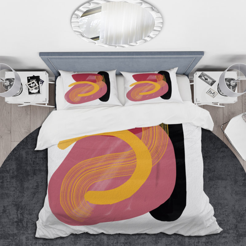 Ensemble de housse de couette en microfibre rouge / jaune, Housse de couette pour grand lit et 2 taies décor