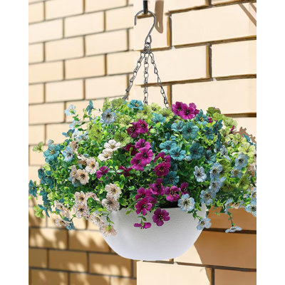 Artificial Hanging Fake Flowers Basket For Outdoors, Hanging Planter With 15 Silk Daisies, Realistic UV-Resistant Spring & Summer Decor For Garden, Porch, Balcony, Patio
