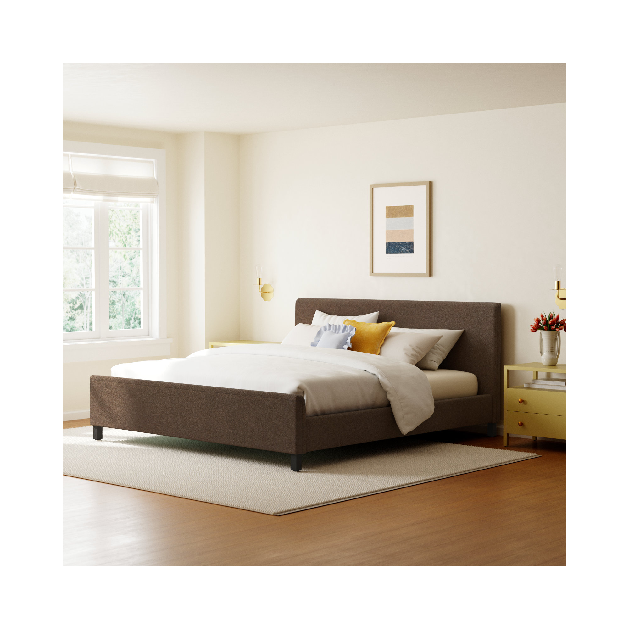 Finney Upholstered Bed, King, Dark Brown