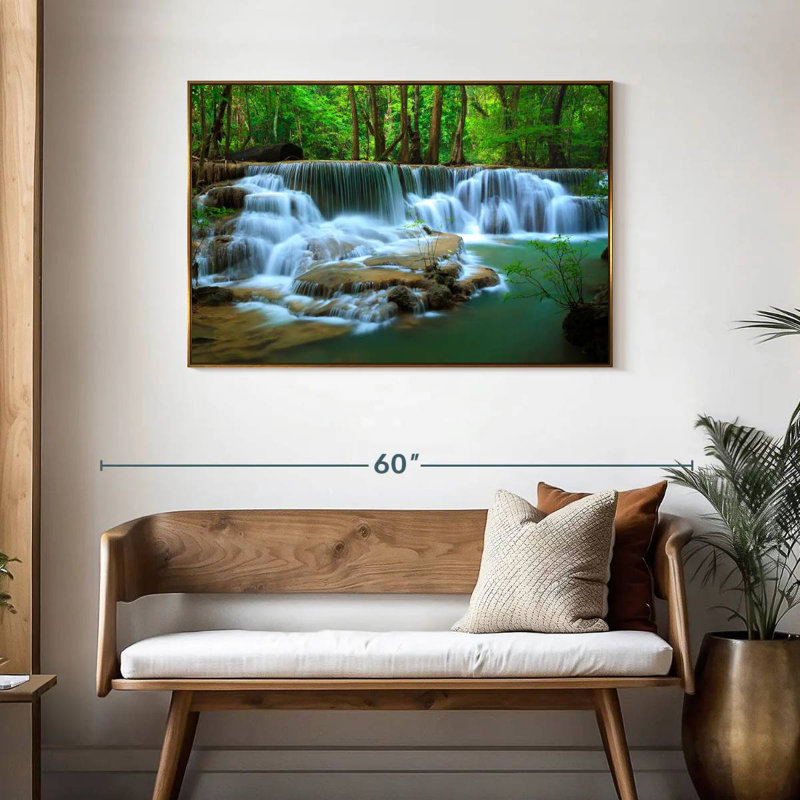 Kanchanaburi Deep Forest Waterfall, Floating Frame Gold, 43" X 29"