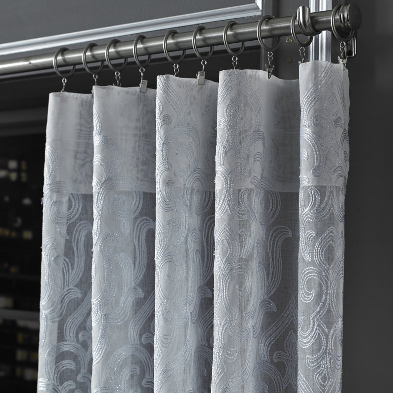 Silver Sheer Polyester Medallion Window Panel, 95 Inches