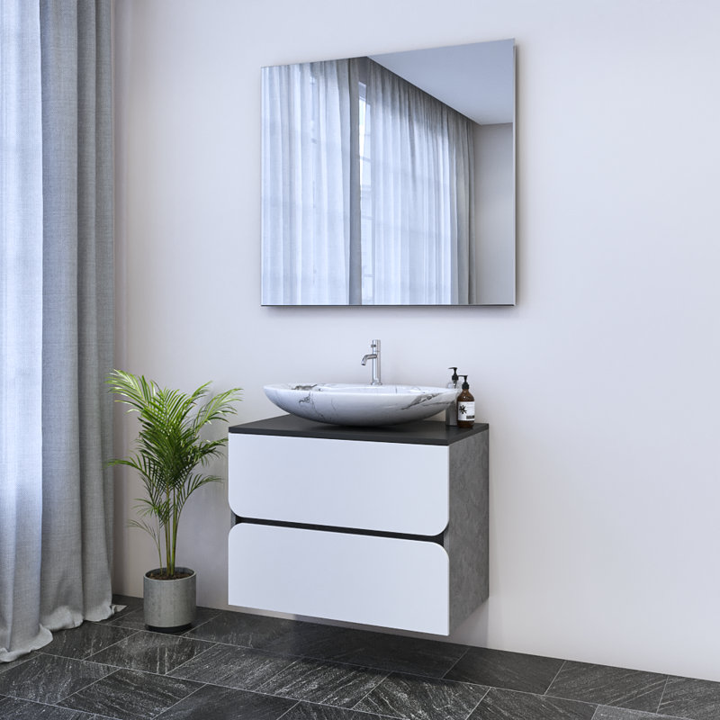 Meuble-lavabo simple 31,5 po avec dessus Kaydin, Blanc, Noir