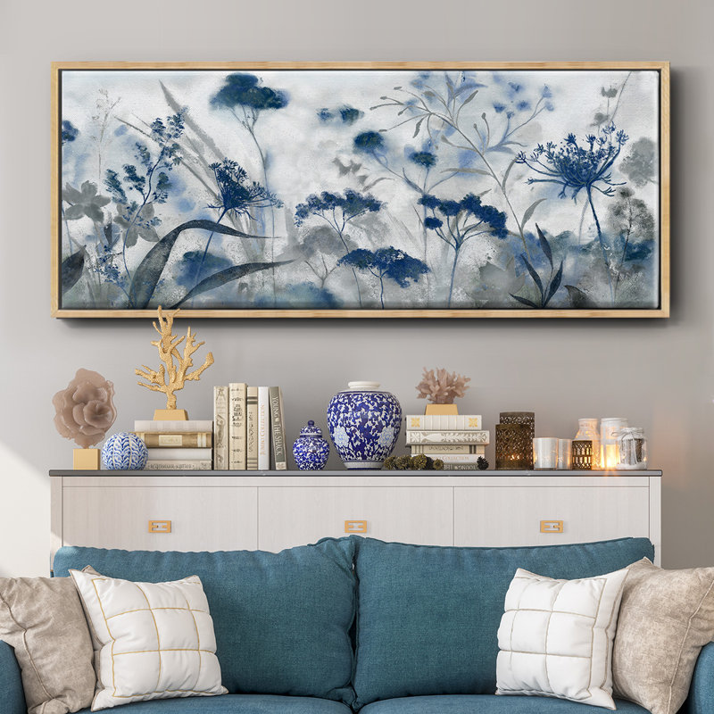 Inky Indigo- Framed Canvas, 20" H x 50" W