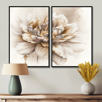 Blooming Beige Floral Design V - Art mural traditionnel 2 pièces