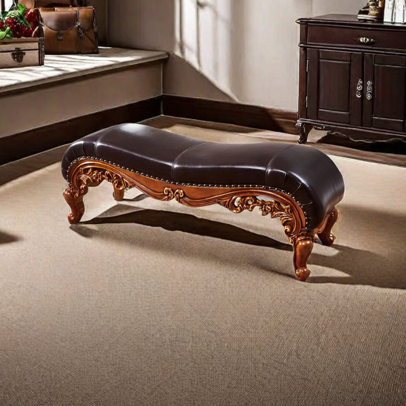 Banc rembourré en cuir véritable de style européen