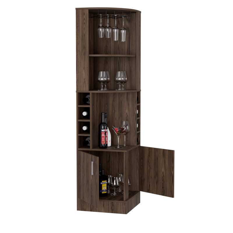 Syrah Corner Bar Cabinet, Two External Shelves Espresso, Espresso