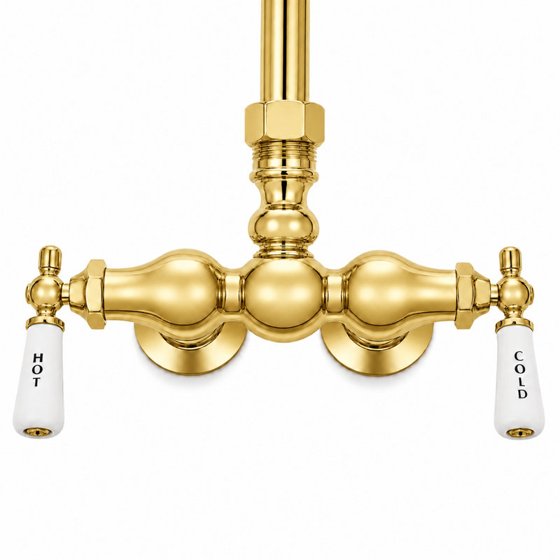 Système de douche exposé avec poignées levier, Unlacquered Polished Brass