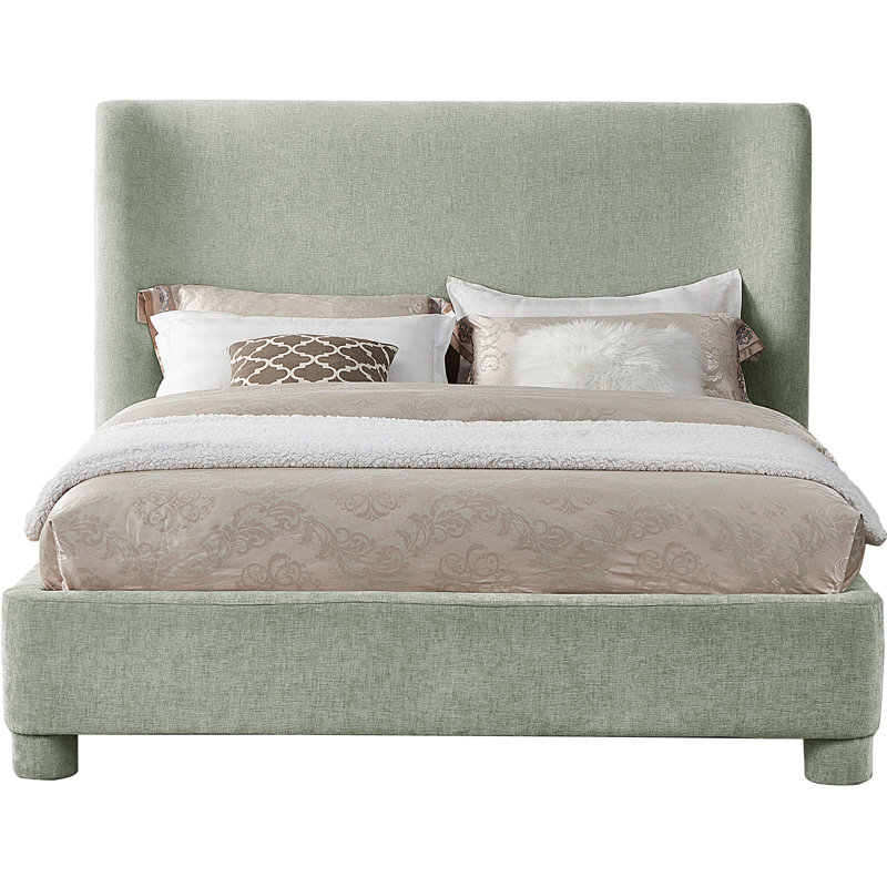 Lit à panneau tapissier Hridhaan, Double, Tissu chenille vert olive