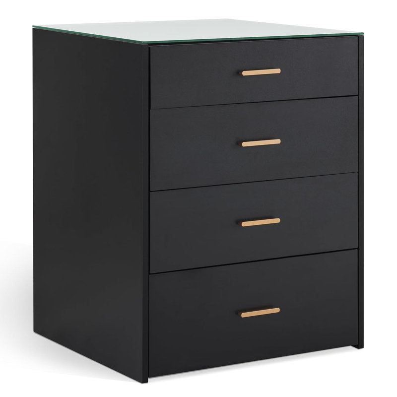 Black Double-Sided Cabinet with Gold Handles and Glass Top