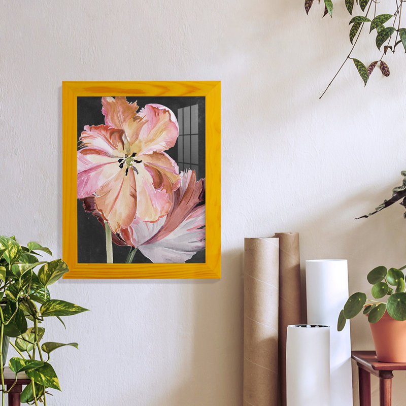 Pastel Parrot Tulips II encadré sur papier, H 11 po x l 9 po x P 1 po, Jaune