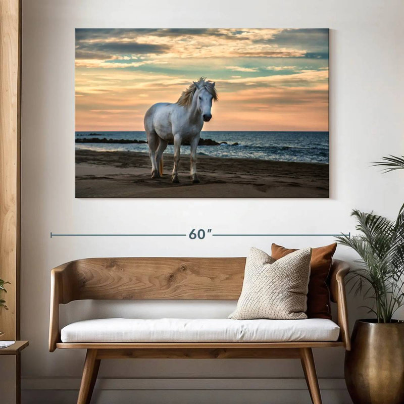 Brampt camargue sur une plage au sud de la France II, H 34 po x l 51 po