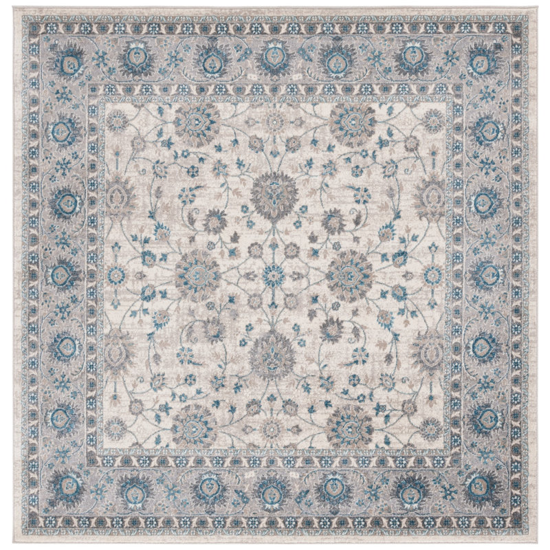 Tapis oriental ivoire / bleu Eileen, Carré 6 pi 7 po