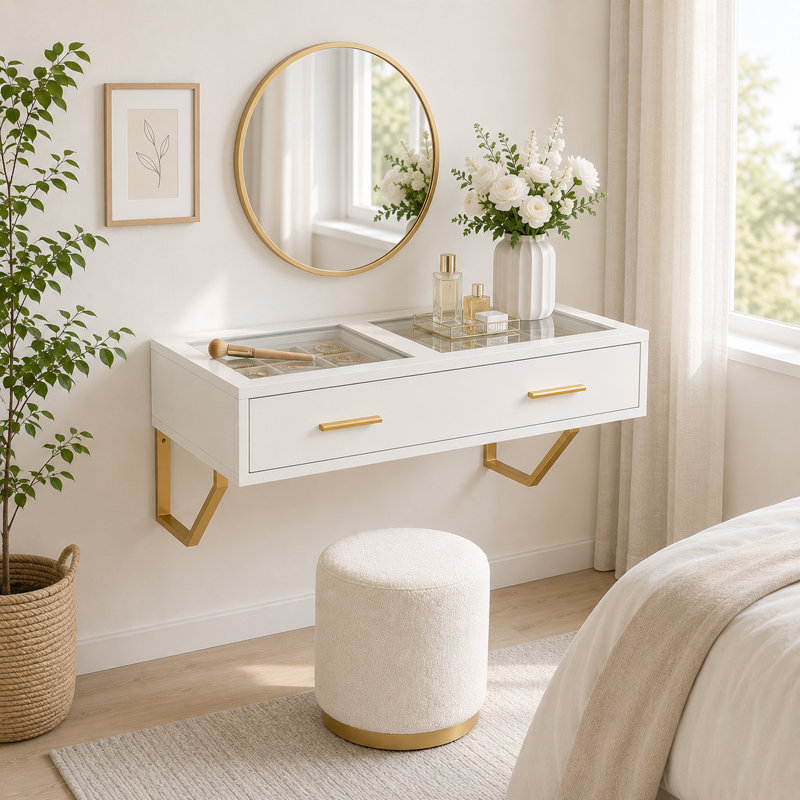 Chanee Dressing Table, White/Beige/Cream