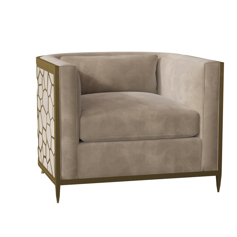 Caracole Upholstery Barrel Chair, Off-white Linen, Gold