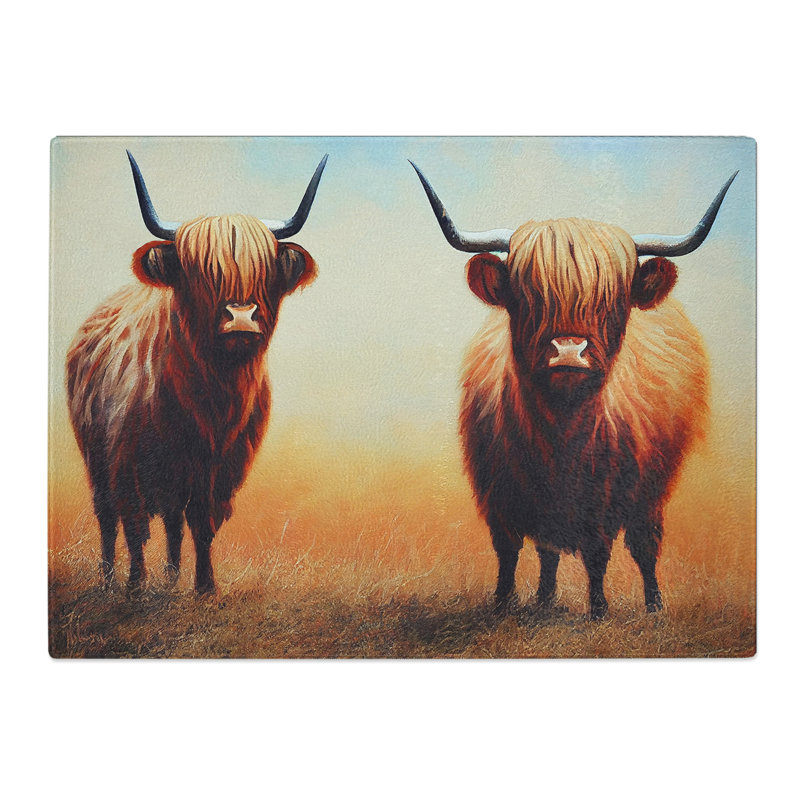 Two Highland Cows Vol.1  Glass Chopping Board