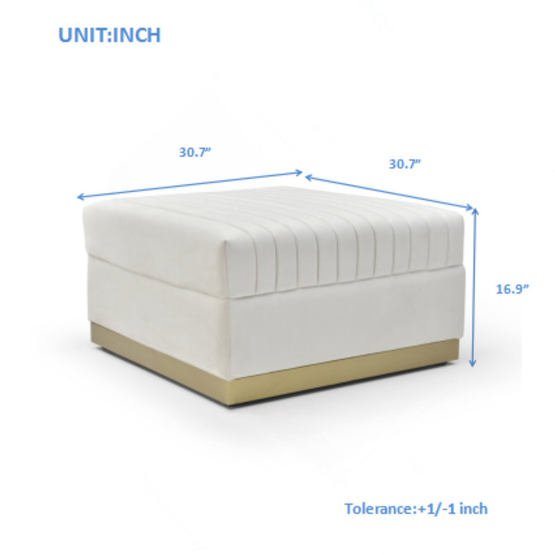 Repose-pieds rembourré en velours capitonné Contemporary, Beige