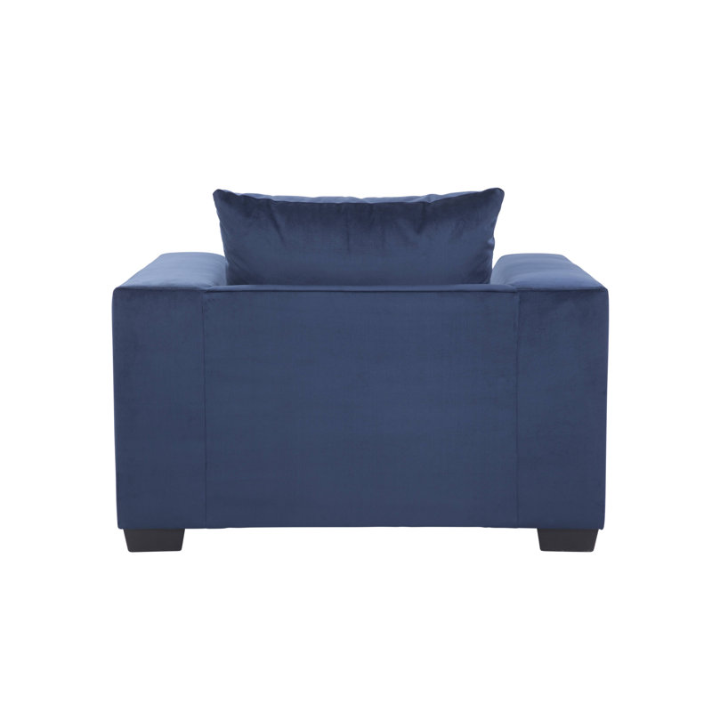 Blue Microfiber Oversized Accent Chair with Wood Legs
