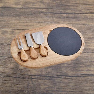 3-Piece Oval Slate & Wood Cheese Board Set