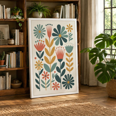 Geometric Botanical Array Mid-Century - Wrapped Canvas