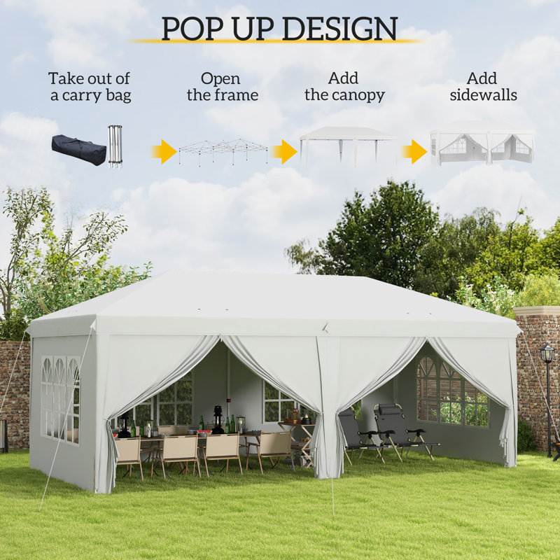 3x6m Pop Up Garden Gazebo, Water Resistant Party Tent With Removable Sidewalls, Windows & Carry Bag, Wedding Event Shelter, White