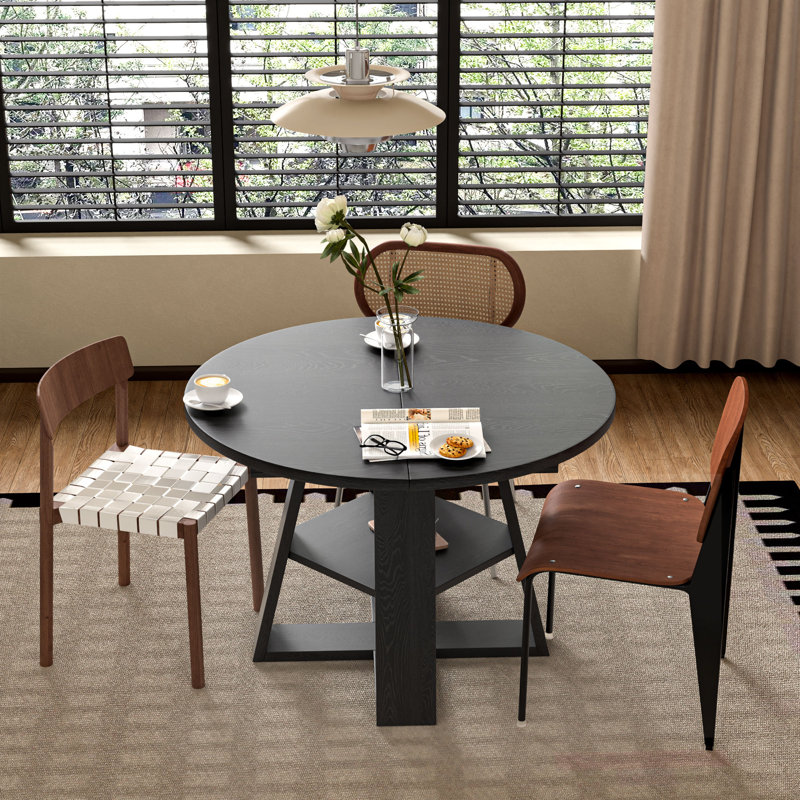 Table de salle à manger extensible pour 4 à 6 personnes, table de salle à manger ronde, Noir