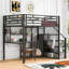 Lit mezzanine double en métal avec garde-robe, bureau et tablettes de rangement-481699509