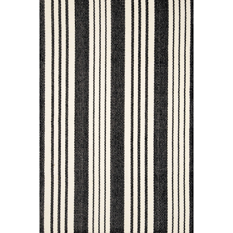 Striped Hand-Woven Flatweave Cotton Black/Off White Area Rug