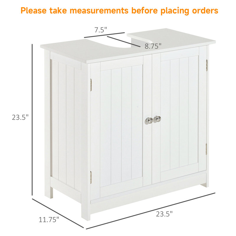 Pedestal Sink Storage Cabinet, Under Sink Cabinet, Bathroom Vanity Cabinet with U-Shape and Adjustable Internal Shelf, White