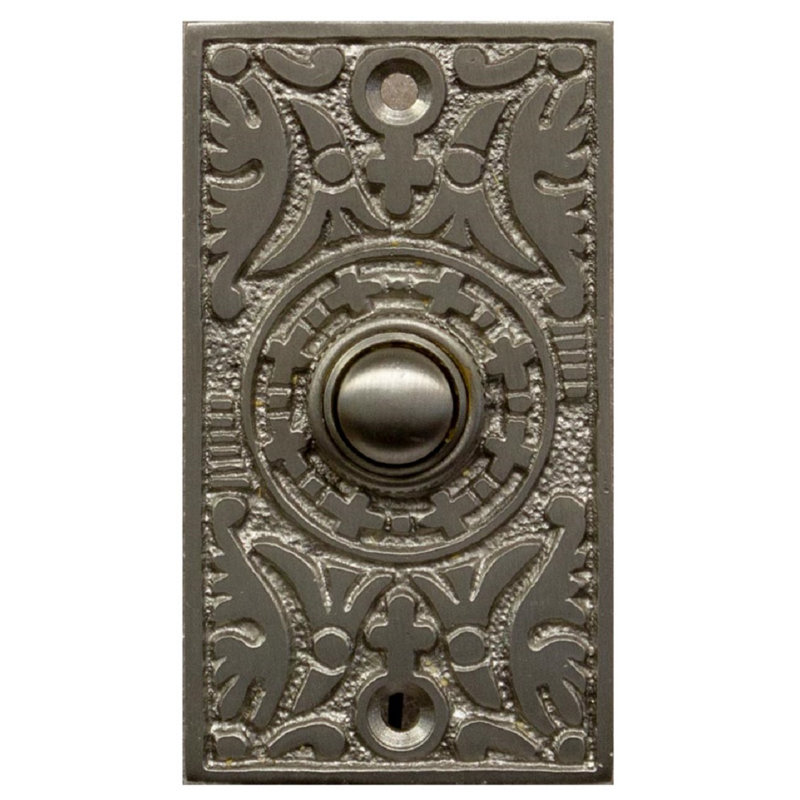 Ornate Rectangle Doorbell Button, Satin Nickel