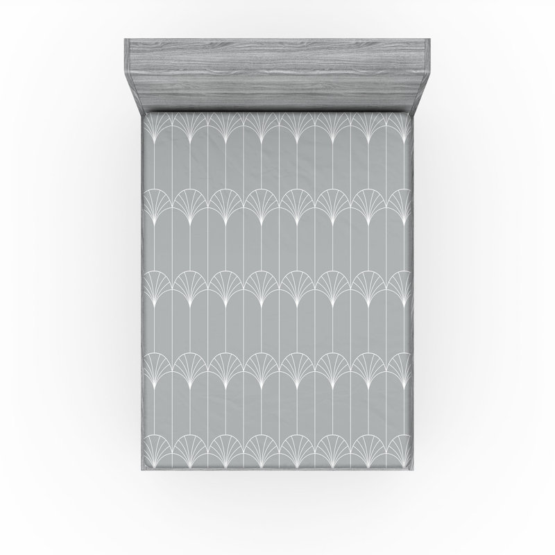 Art Deco Fitted Sheet, Queen Fitted Sheet, Gray/White Abstract