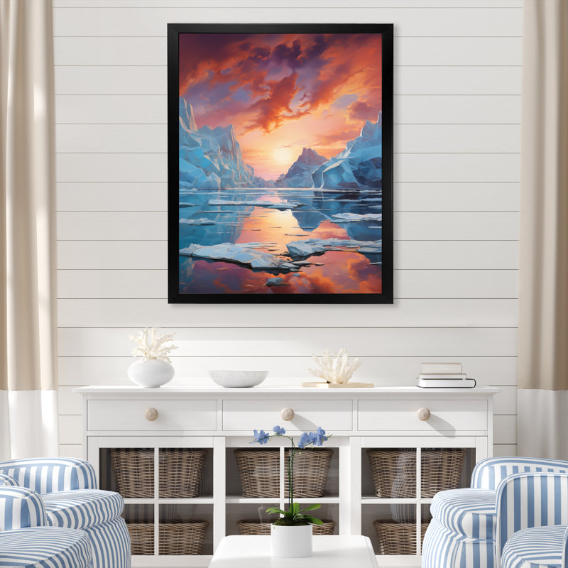 Symphonie glaciaire corail orange Iceberg I - impression, Cadre photo noir, H 20 po x l 12 po x P 1 po
