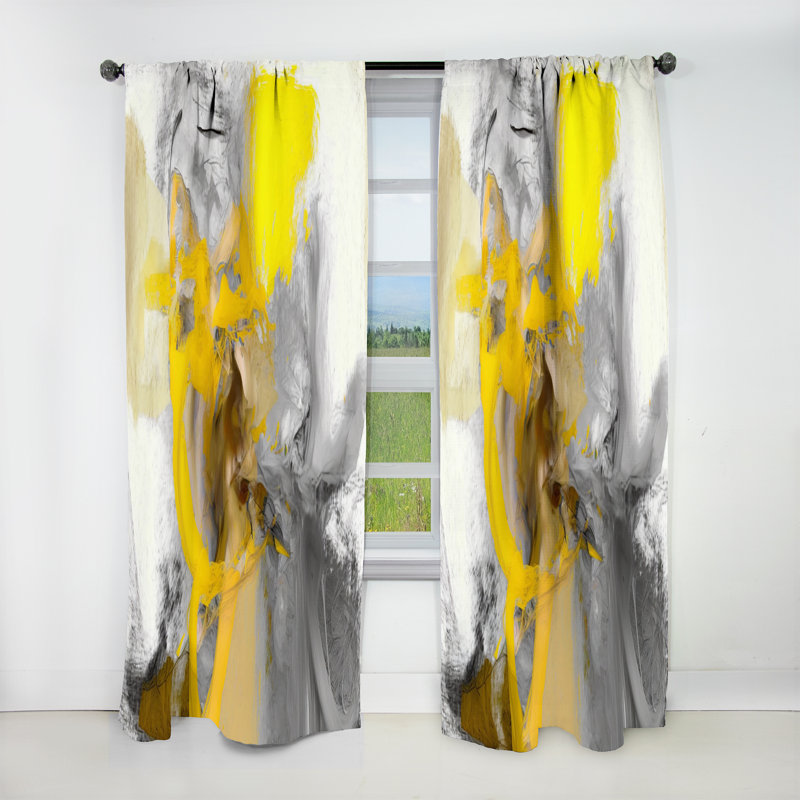Moutarde jaune et gris vif I - rideau occultant abstrait - 1 panneau, L 52 po x L 120 po