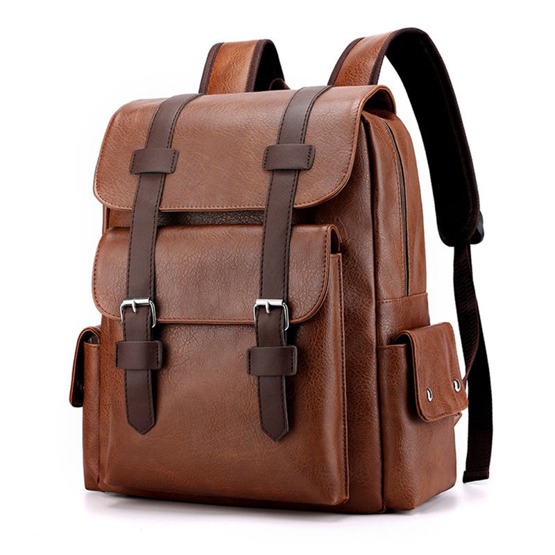 Leather Laptop Backpack For Men, Work Business Travel Office Backpack College Bookbag, Casual Computer Backpack Fits Notebook 15.6 Inch