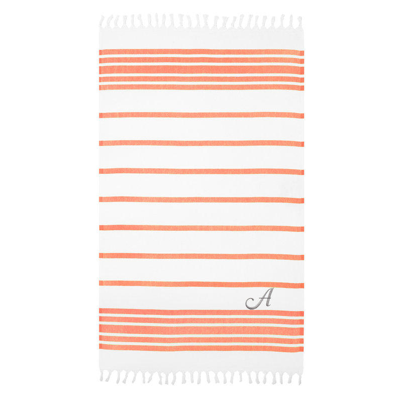 Serviette de plage 100% coton à chevrons, A, Orange et gris