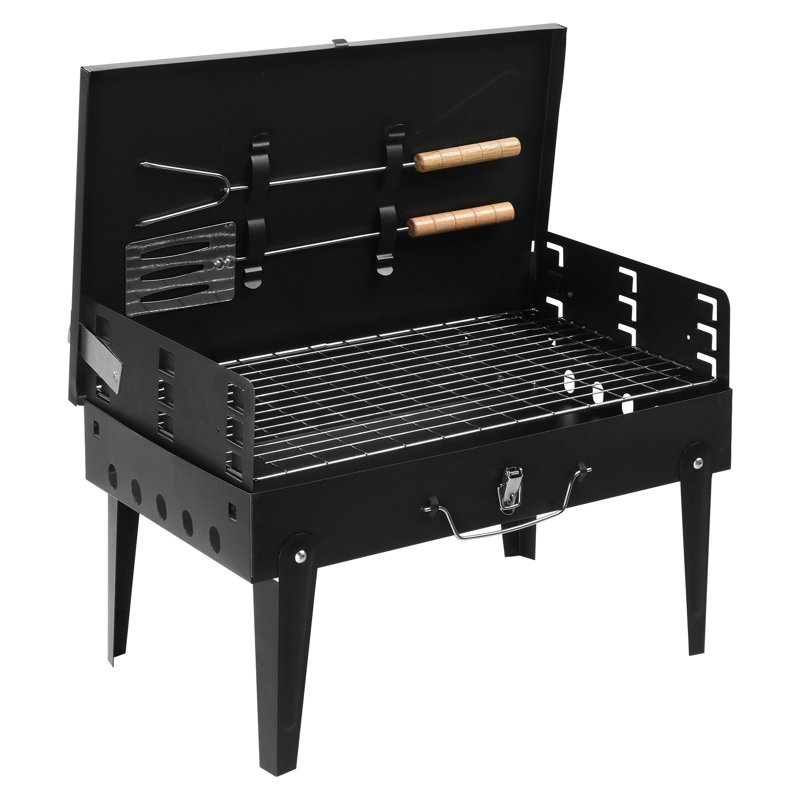 Barbecue au charbon carré noir portable